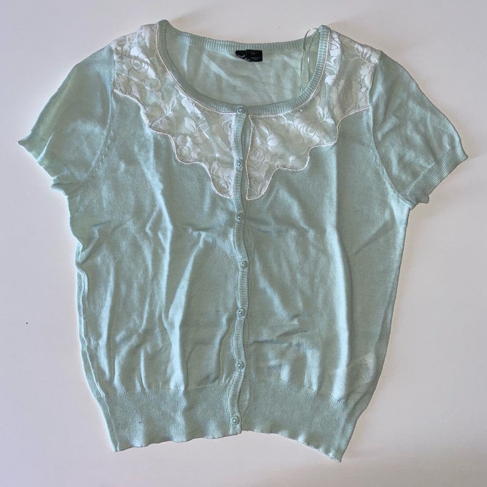 *Clearance* NWOT H&M Green Lace Short Sleeve Cardigan Size 6 Small